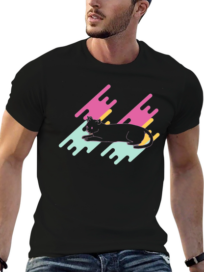 Retro Cat Graphic Tee - Black T-Shirt