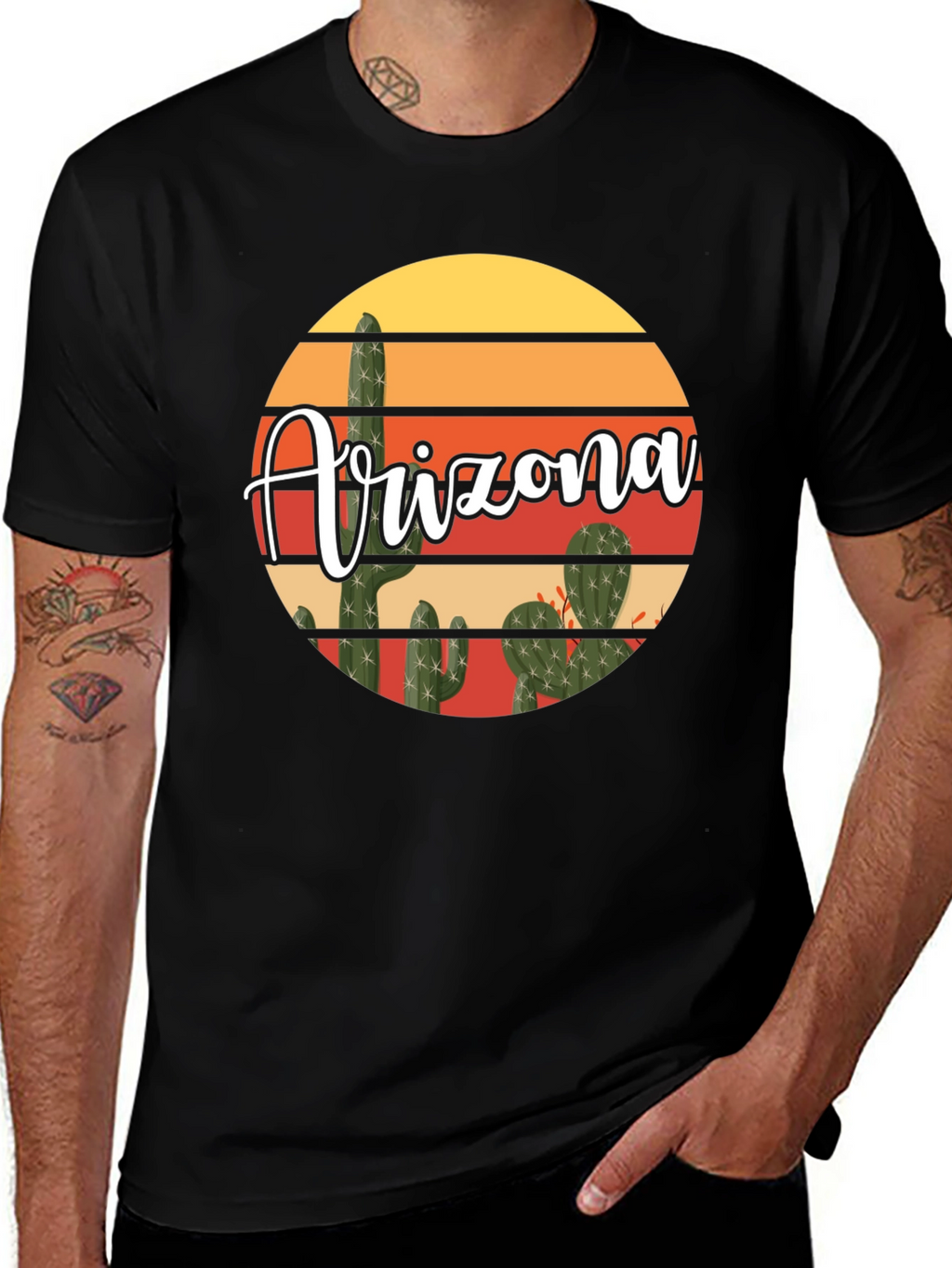 Arizona Cactus Graphic T-Shirt - Desert Sunset Design