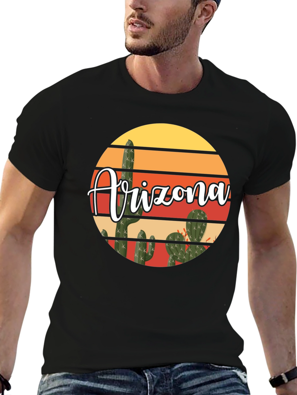 Arizona Cactus Graphic T-Shirt - Desert Sunset Design