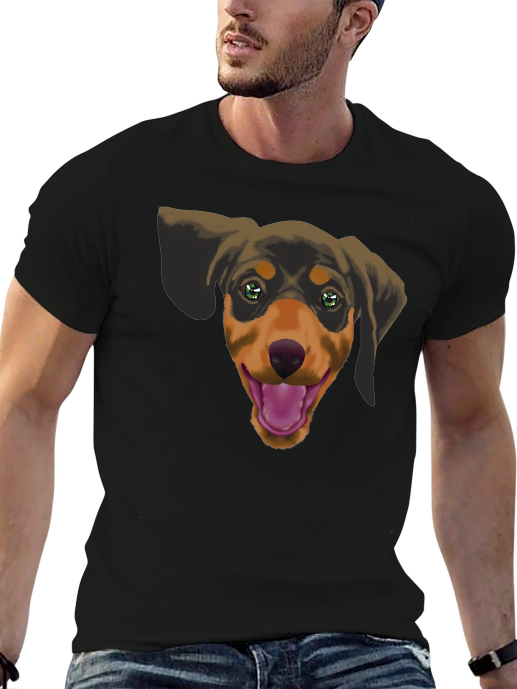 Dachshund Dog Graphic Tee - Black Cotton Casual Shirt
