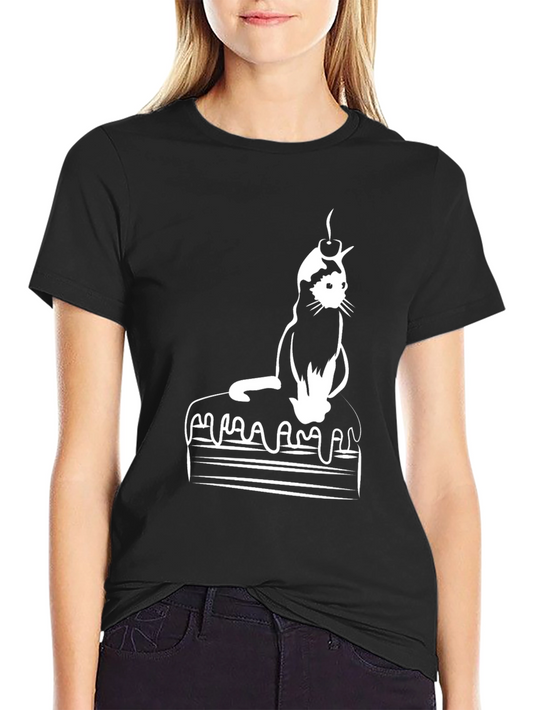 Cat on Cake Graphic Tee - Black T-Shirt