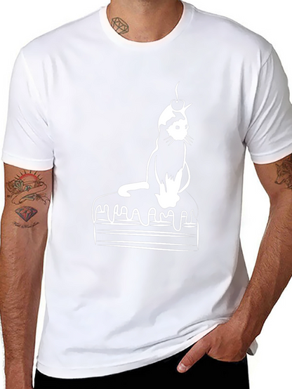 Cat on Cake Graphic Tee - Black T-Shirt