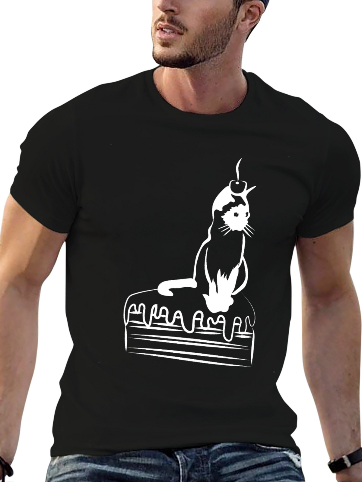Cat on Cake Graphic Tee - Black T-Shirt