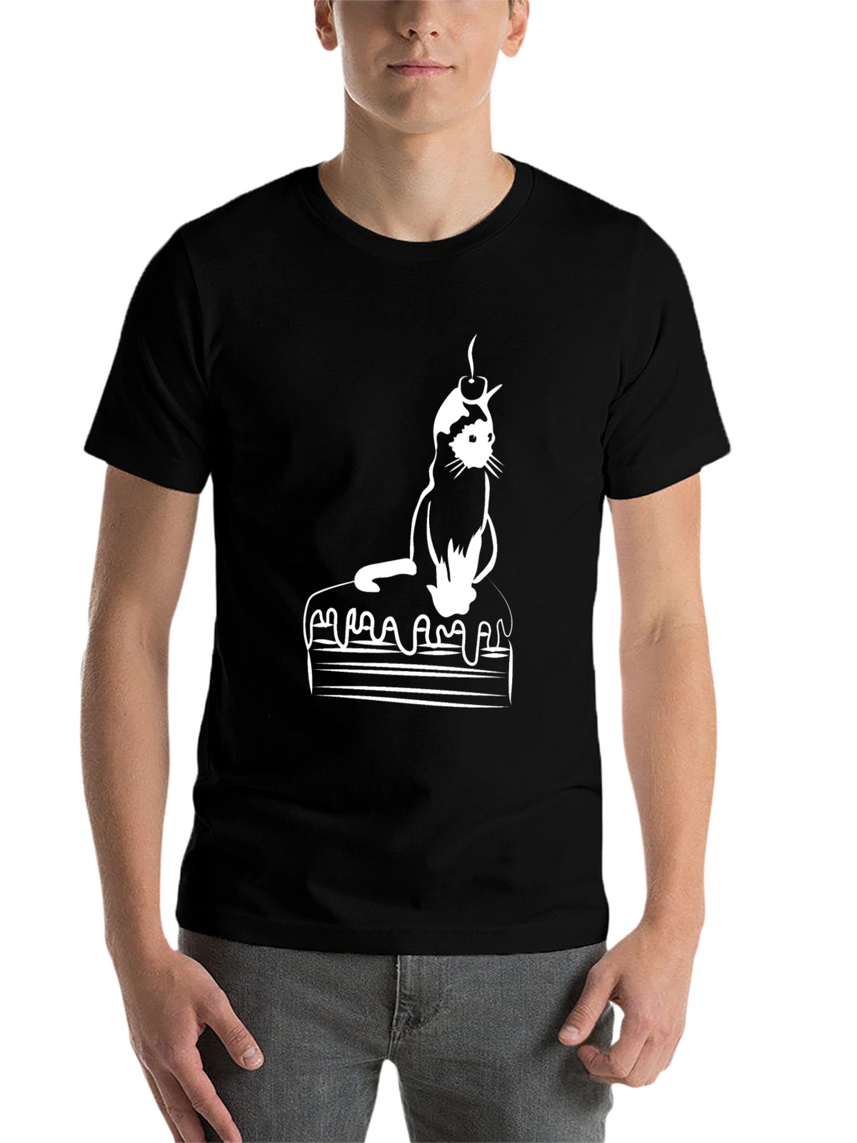 Cat on Cake Graphic Tee - Black T-Shirt
