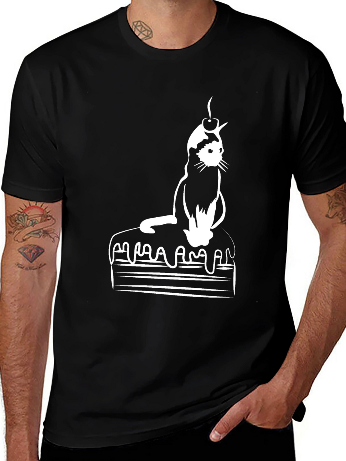 Cat on Cake Graphic Tee - Black T-Shirt