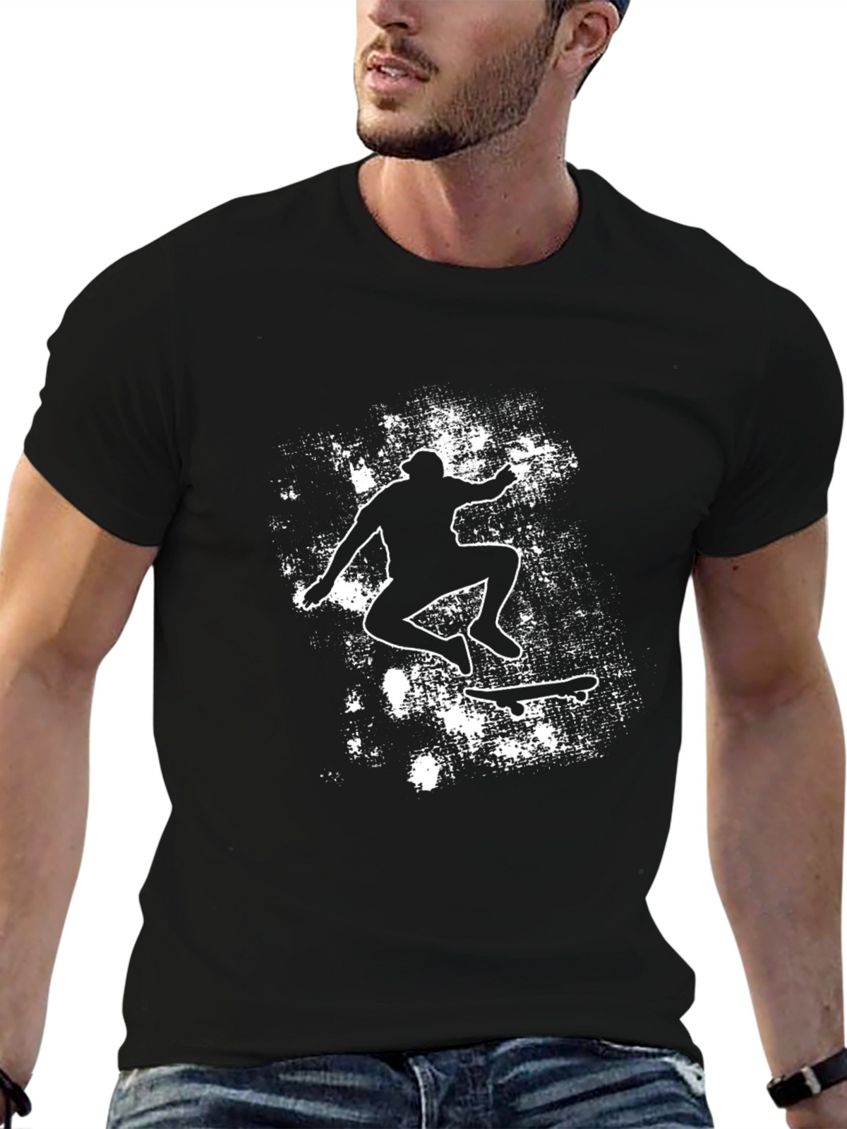 Skateboarding Silhouette Graphic Tee - Black