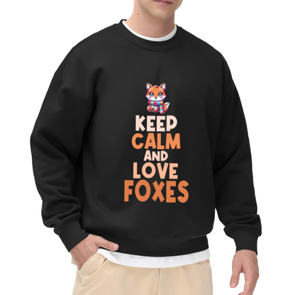 Keep Calm And Love Foxxes Cute Fox Scarf Crewneck Sweatshirt | Kawaii Animal Lover Pullover, Fox Gift