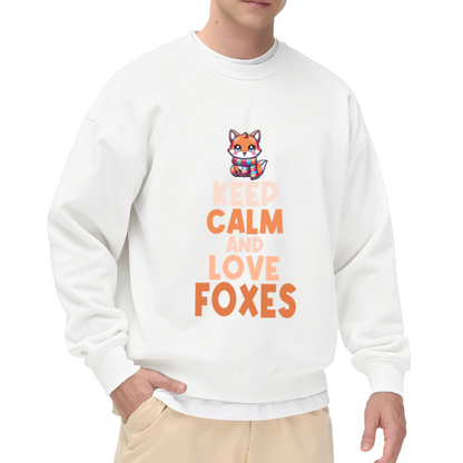 Keep Calm And Love Foxxes Cute Fox Scarf Crewneck Sweatshirt | Kawaii Animal Lover Pullover, Fox Gift