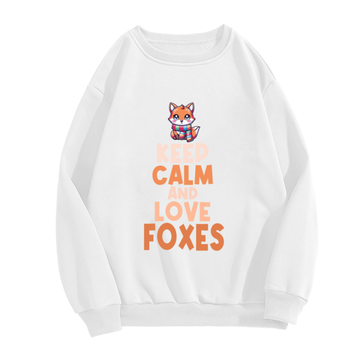 Keep Calm And Love Foxxes Cute Fox Scarf Crewneck Sweatshirt | Kawaii Animal Lover Pullover, Fox Gift