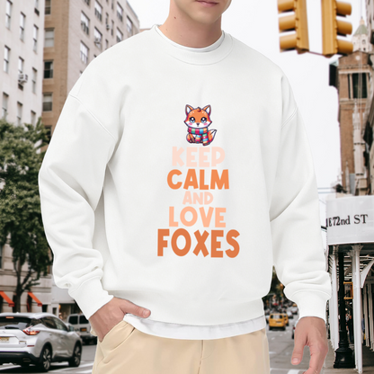 Keep Calm And Love Foxxes Cute Fox Scarf Crewneck Sweatshirt | Kawaii Animal Lover Pullover, Fox Gift