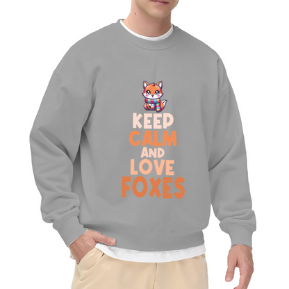 Keep Calm And Love Foxxes Cute Fox Scarf Crewneck Sweatshirt | Kawaii Animal Lover Pullover, Fox Gift