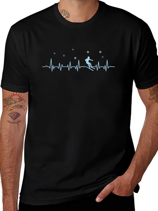 Skiing Heartbeat T-Shirt - Winter Sports Apparel