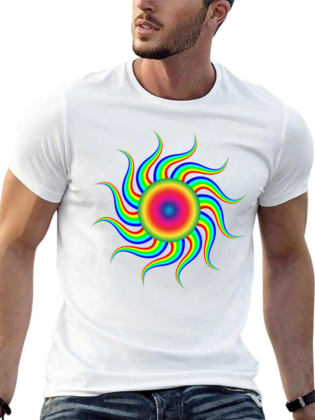 Optical Illusion Rainbow Sun T-Shirt - Black