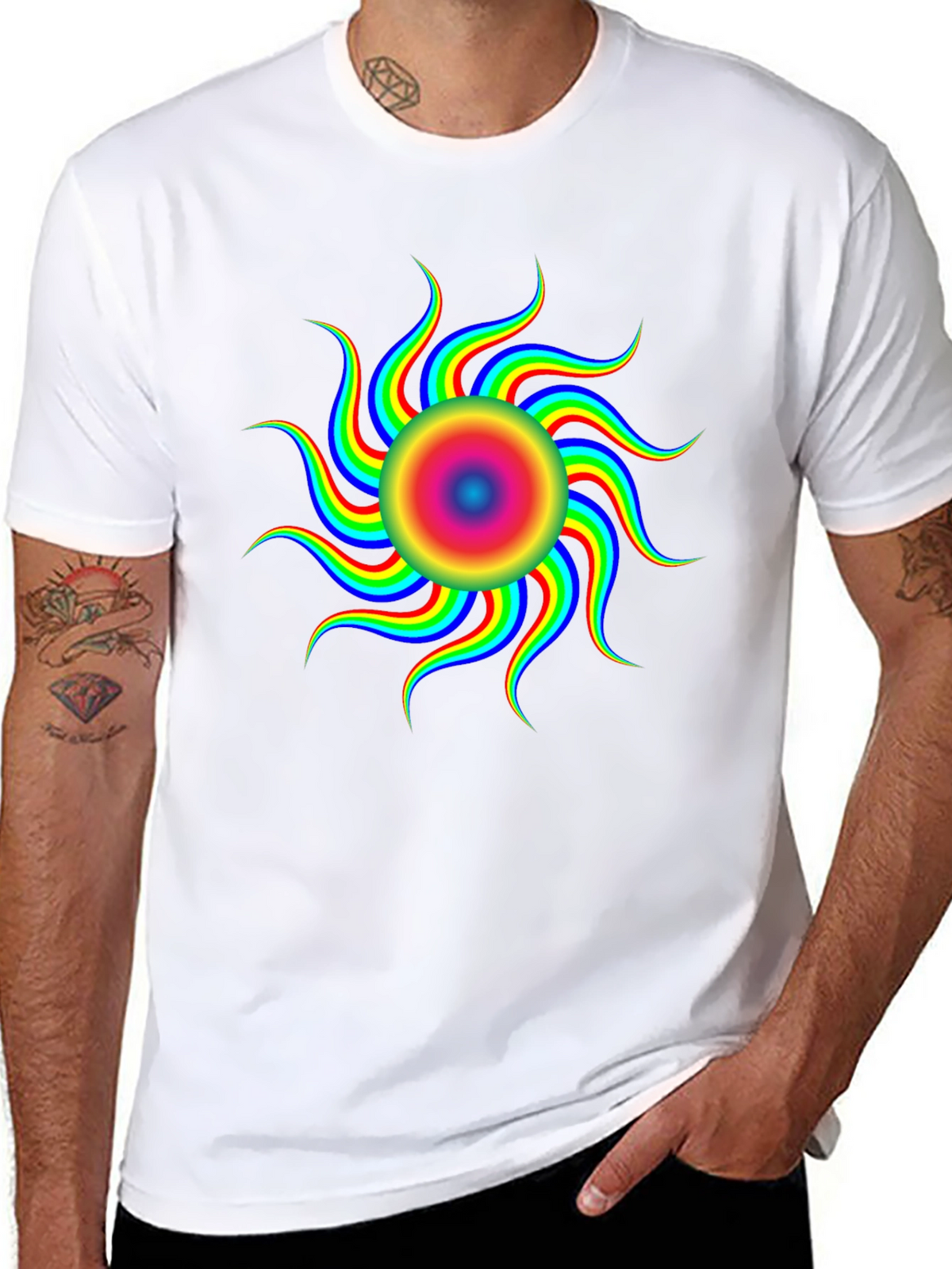 Optical Illusion Rainbow Sun T-Shirt - Black