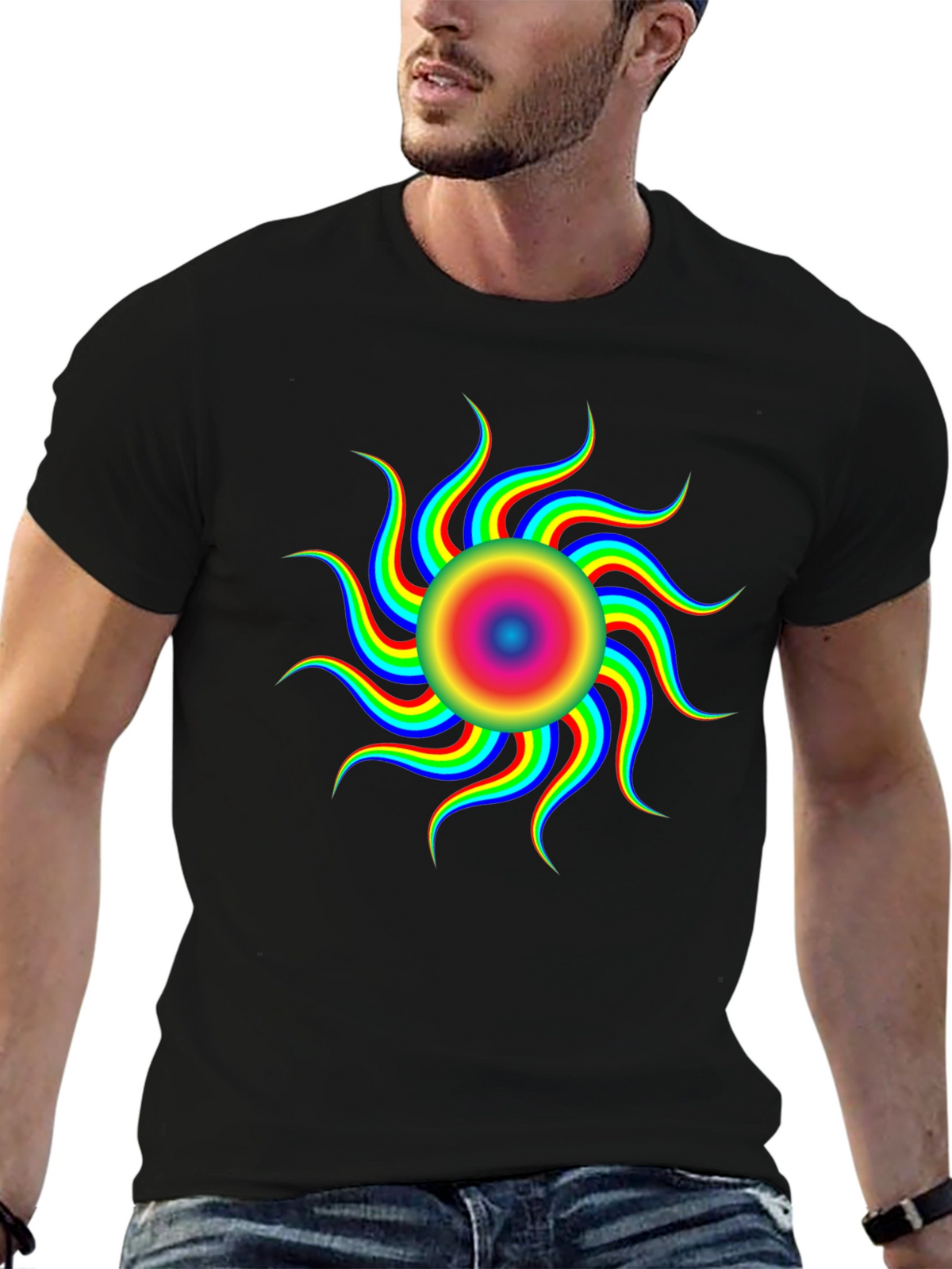 Optical Illusion Rainbow Sun T-Shirt - Black