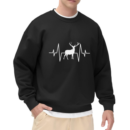 Deer Heartbeat Sweatshirt | Minimalist Stag EKG Line Graphic Crewneck, Wildlife Hunter Pullover Top, Nature Lover Gift for Men Women