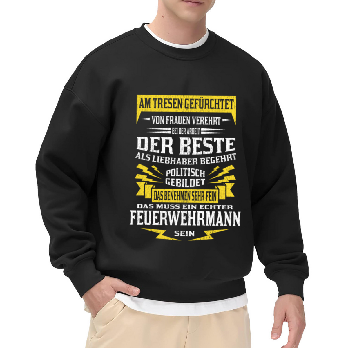 Feuerwehrmann German Firefighter Humor Crewneck Sweatshirt | Vintage Distressed Firefighter Gift Pullover (German Text)