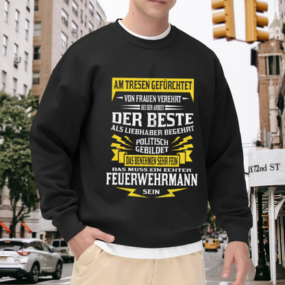 Feuerwehrmann German Firefighter Humor Crewneck Sweatshirt | Vintage Distressed Firefighter Gift Pullover (German Text)