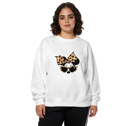 Leopard Print Bow Minnie Mouse Sunglasses Crewneck Sweatshirt