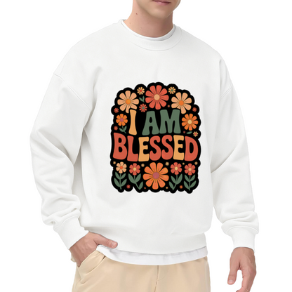 I Am Blessed Sweatshirt | Retro 70s Floral Graphic Crewneck, Hippie Flower Pullover Top, Positive Affirmation Gift for Women Men