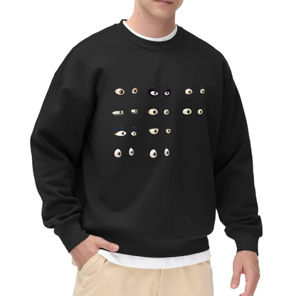 Quirky Cartoon Eyes Crewneck Sweatshirt | Retro Hand-Drawn Eye Collage Pullover, Funny Kawaii Graphic Streetwear Top, Unisex Casual Statement Sweatshirt