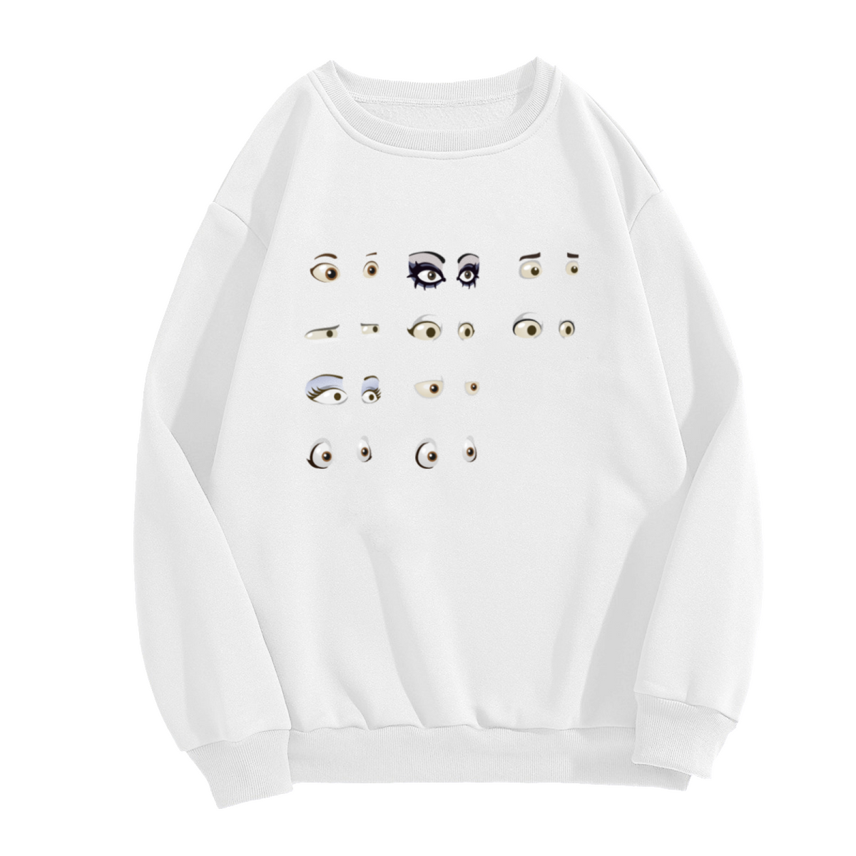 Quirky Cartoon Eyes Crewneck Sweatshirt | Retro Hand-Drawn Eye Collage Pullover, Funny Kawaii Graphic Streetwear Top, Unisex Casual Statement Sweatshirt