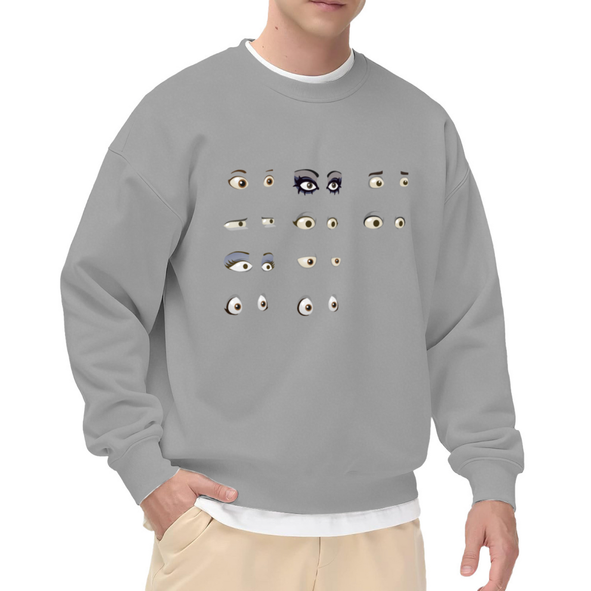 Quirky Cartoon Eyes Crewneck Sweatshirt | Retro Hand-Drawn Eye Collage Pullover, Funny Kawaii Graphic Streetwear Top, Unisex Casual Statement Sweatshirt
