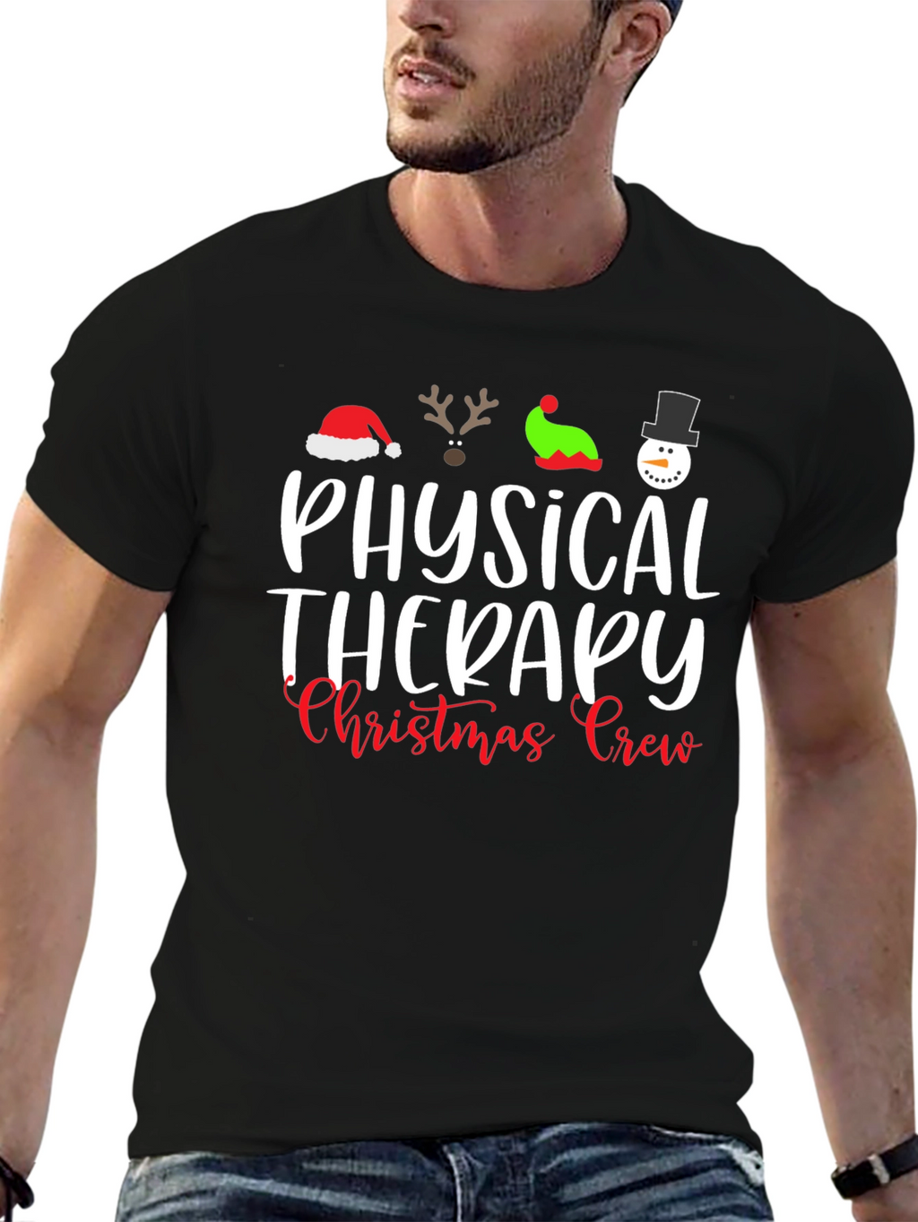 Physical Therapy Christmas Crew Black T-Shirt