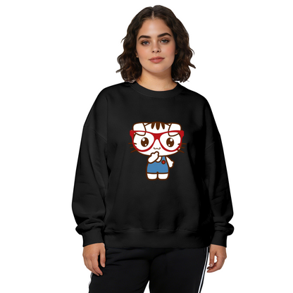Chic Glasses?Wearing Kitty Cartoon Crewneck Sweatshirt