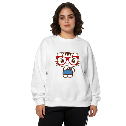 Chic Glasses?Wearing Kitty Cartoon Crewneck Sweatshirt