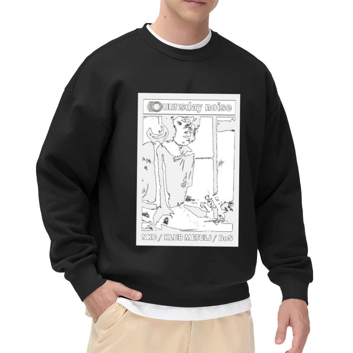 Ouunsday Noise Underground Gig Poster Sketch Crewneck Sweatshirt | Surreal Zine Lo-Fi Art Pullover, Experimental Music Gift