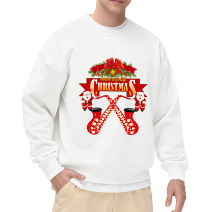 Have A Jolly Christmas Saxophone Santa Crewneck Sweatshirt | Festive Music Lover Pullover, Funny Christmas Graphic Top, Holiday Gift