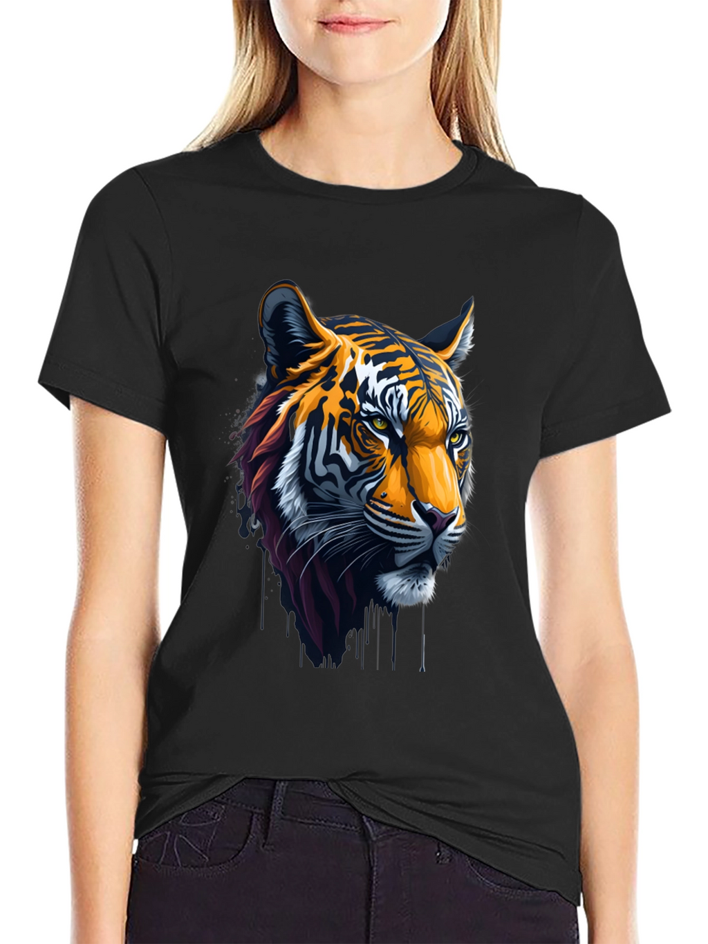 Cool Tiger Head Graphic Black T-Shirt