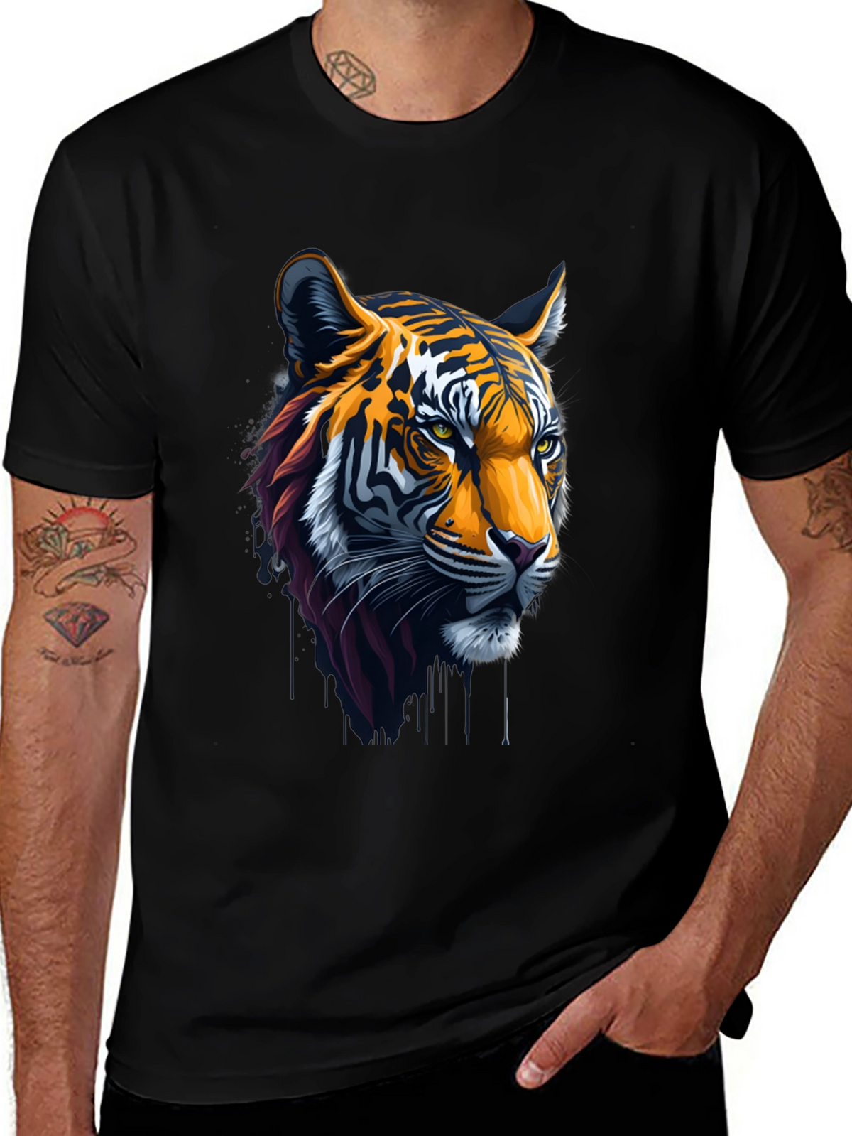 Cool Tiger Head Graphic Black T-Shirt
