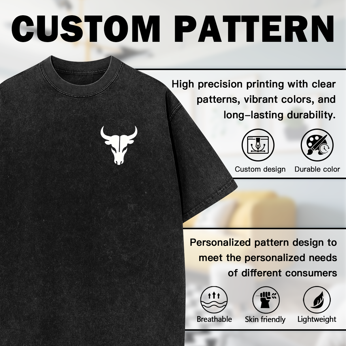 Minimal White Bull Skull Chest Logo