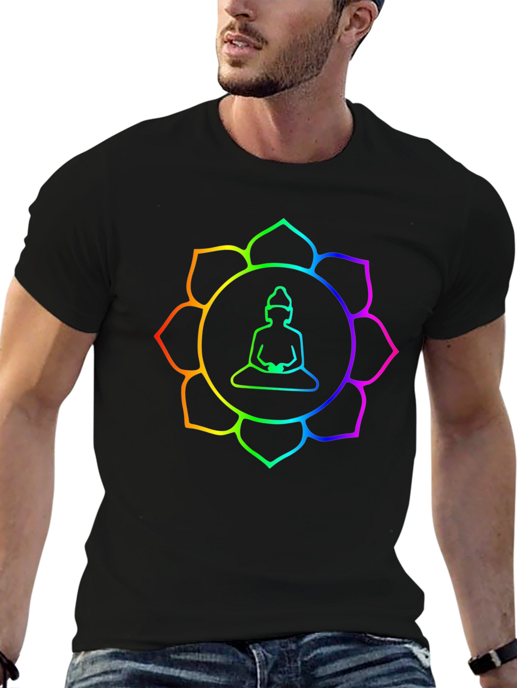 Rainbow Buddha Lotus T-Shirt - Meditation Zen Style
