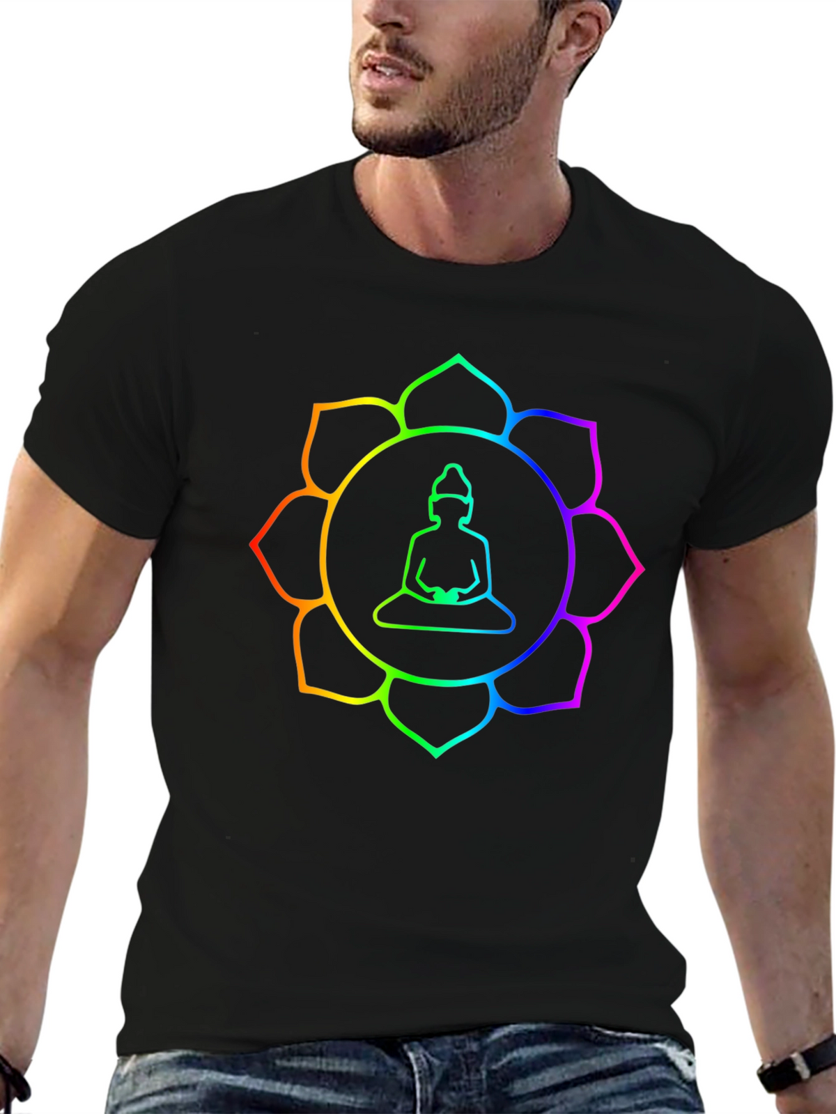Rainbow Buddha Lotus T-Shirt - Meditation Zen Style