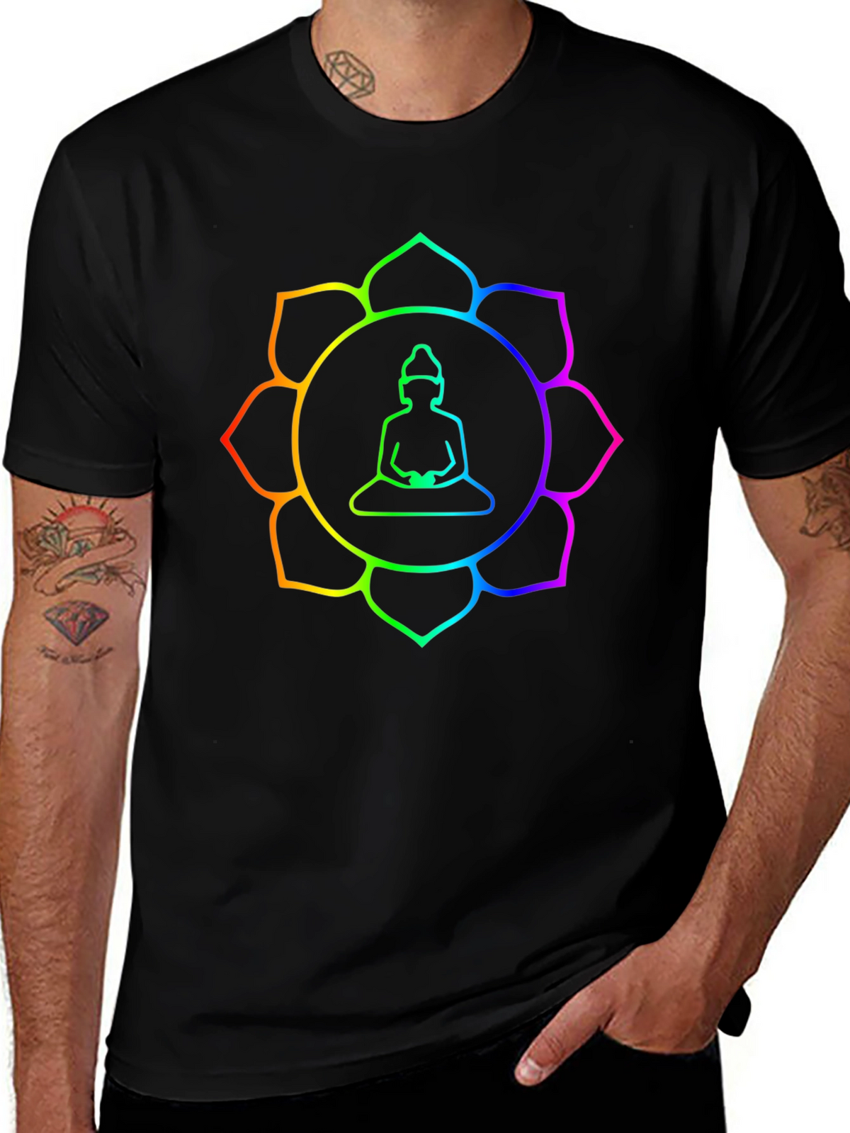 Rainbow Buddha Lotus T-Shirt - Meditation Zen Style