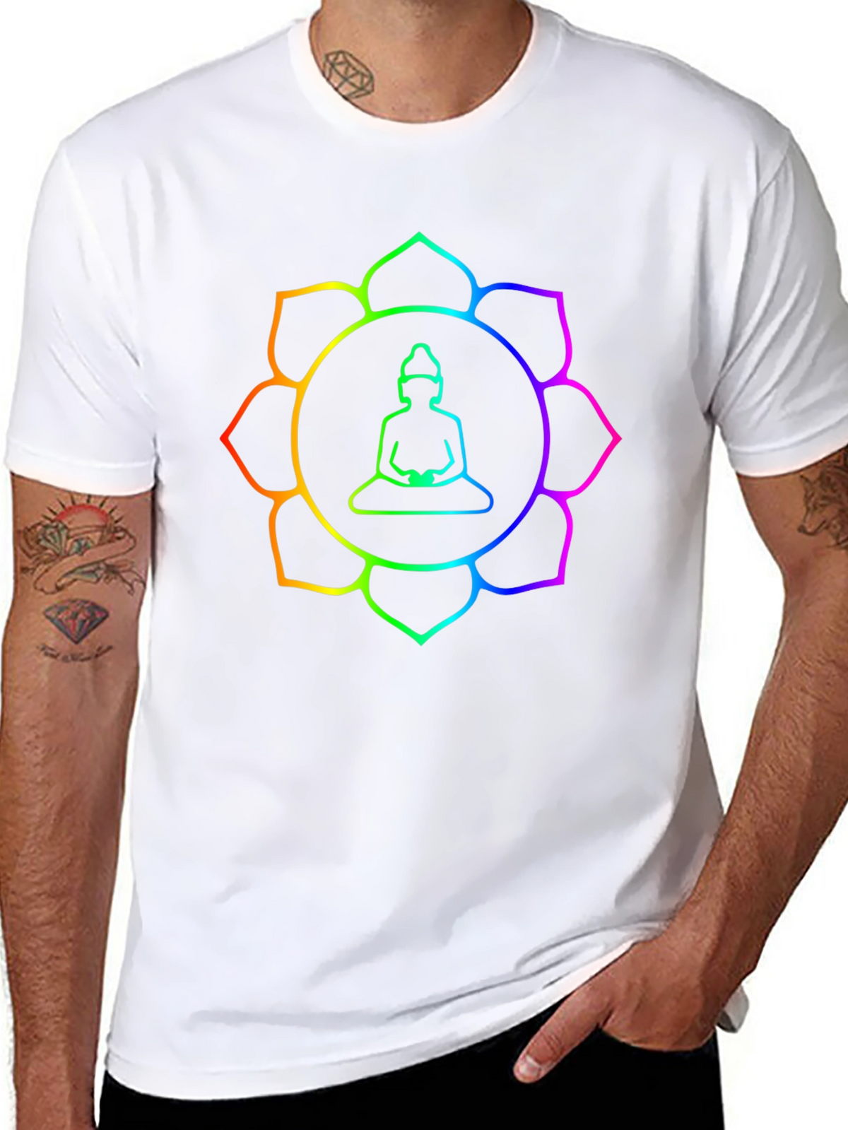 Rainbow Buddha Lotus T-Shirt - Meditation Zen Style