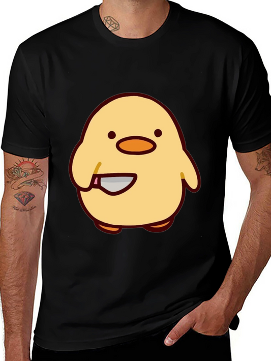 Cute Chick with Knife Graphic Tee - Black
