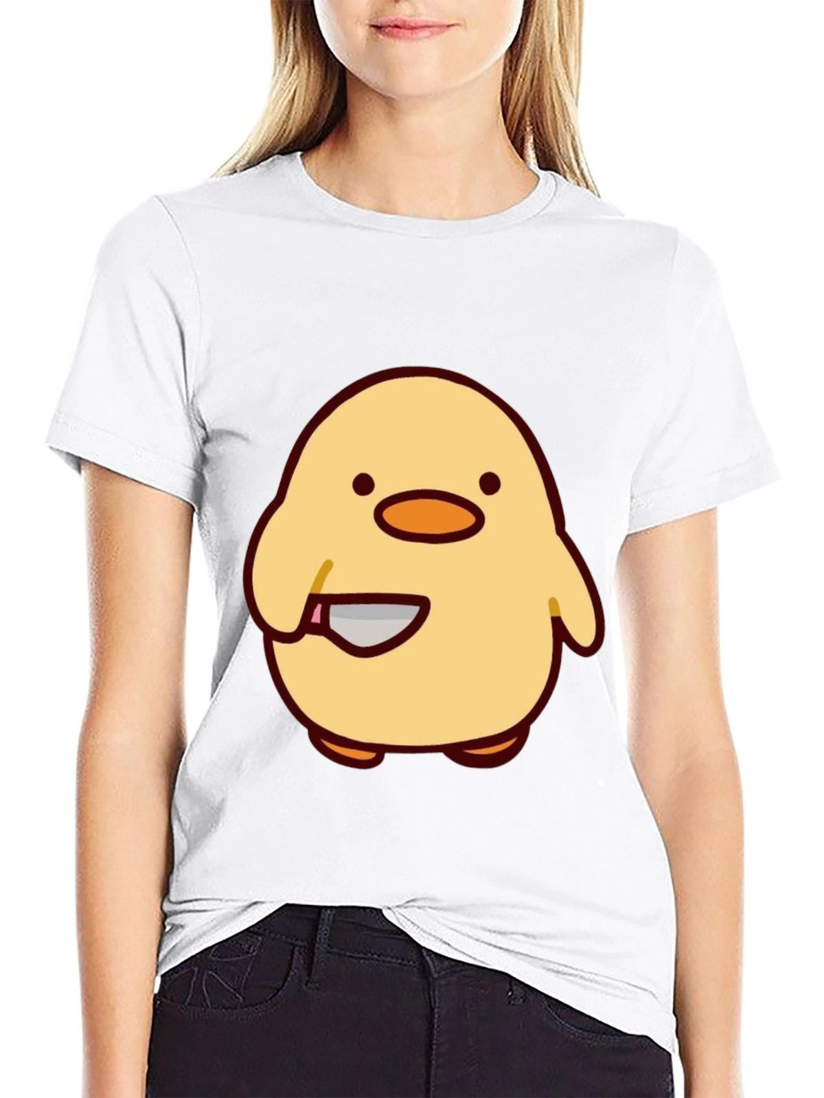 Cute Chick with Knife Graphic Tee - Black