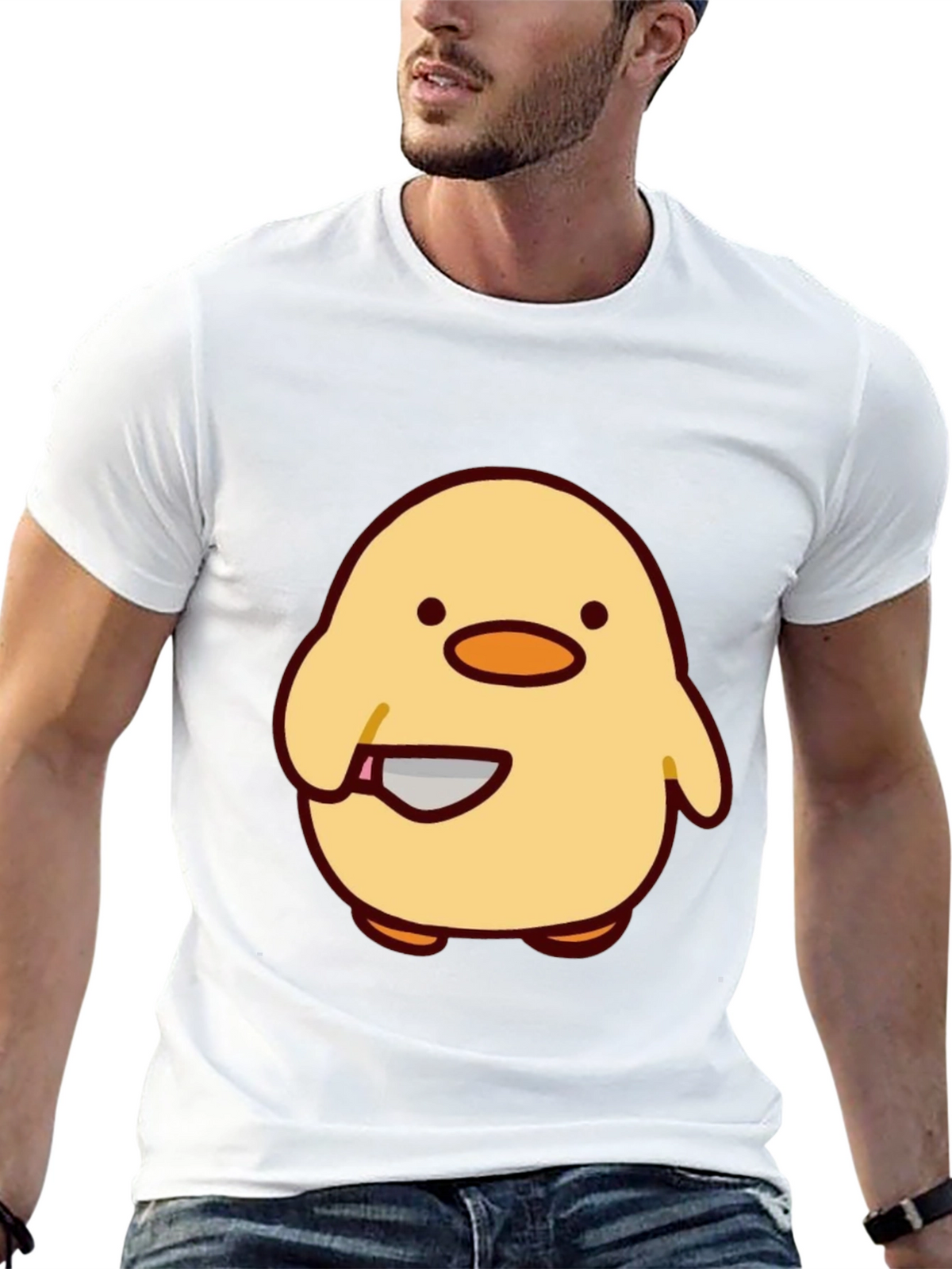 Cute Chick with Knife Graphic Tee - Black