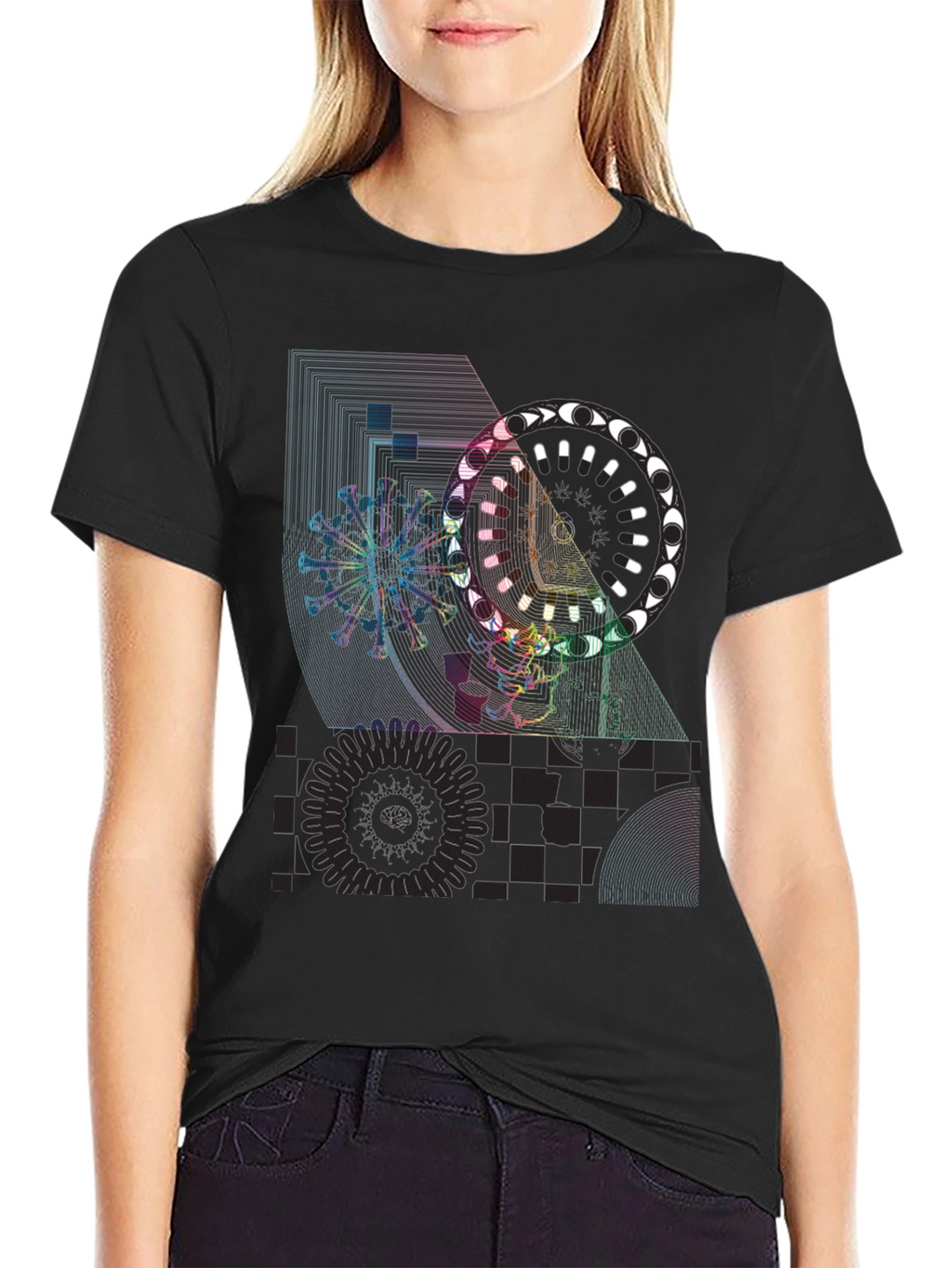 Geometric Graphic Print T-Shirt - Black