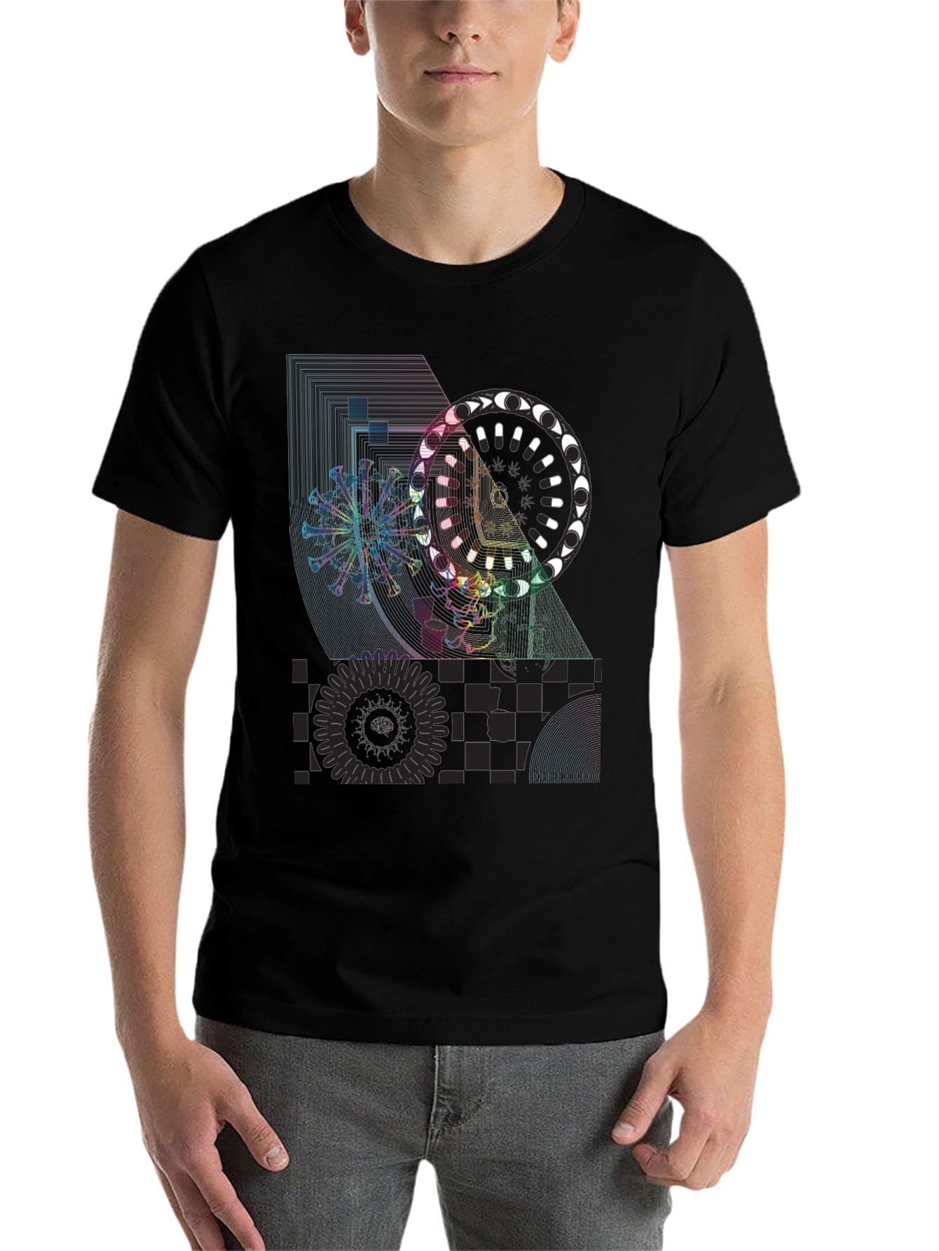 Geometric Graphic Print T-Shirt - Black