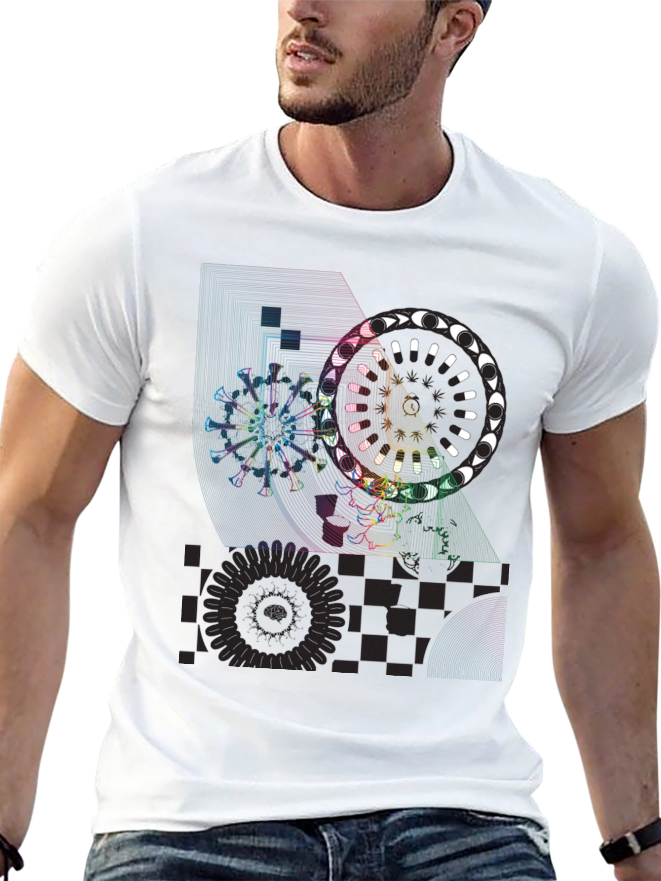 Geometric Graphic Print T-Shirt - Black