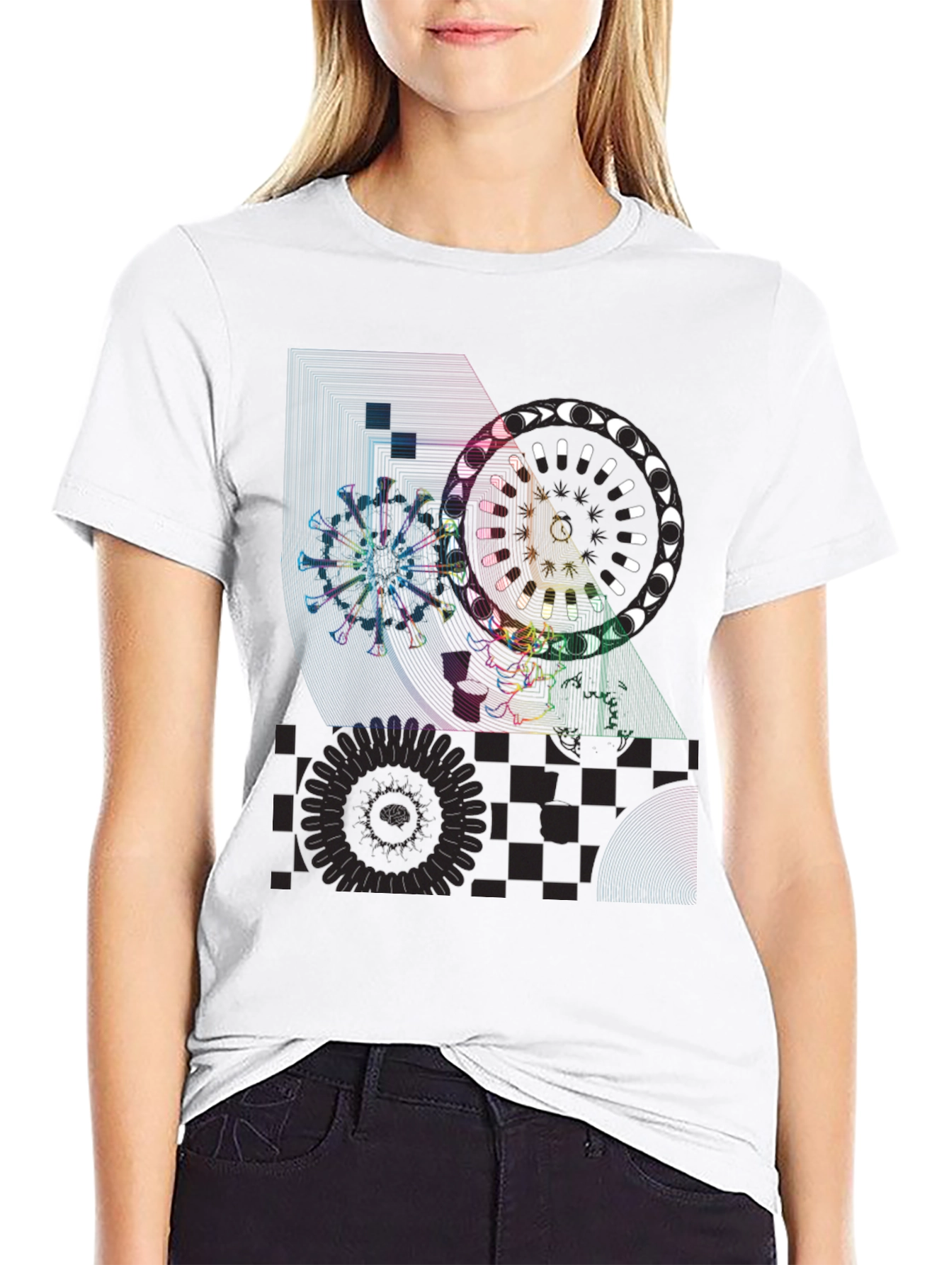Geometric Graphic Print T-Shirt - Black