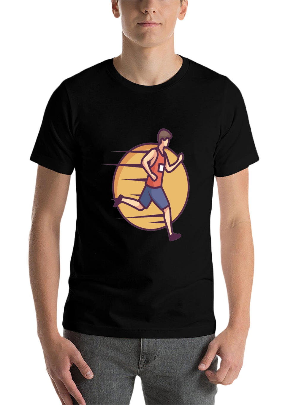Black Graphic Tee: Cartoon Runner Design