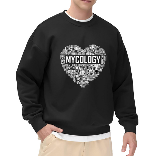 Mycology Mushroom Names Crewneck Sweatshirt - Fungi Lover Graphic Pullover, Mushroom Forager Gift, Botany Tee