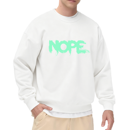 NOPE Brush Stroke Crewneck Sweatshirt | Minimalist Graffiti Lettering Pullover, Distressed Streetwear Top, Funny Mood Gift