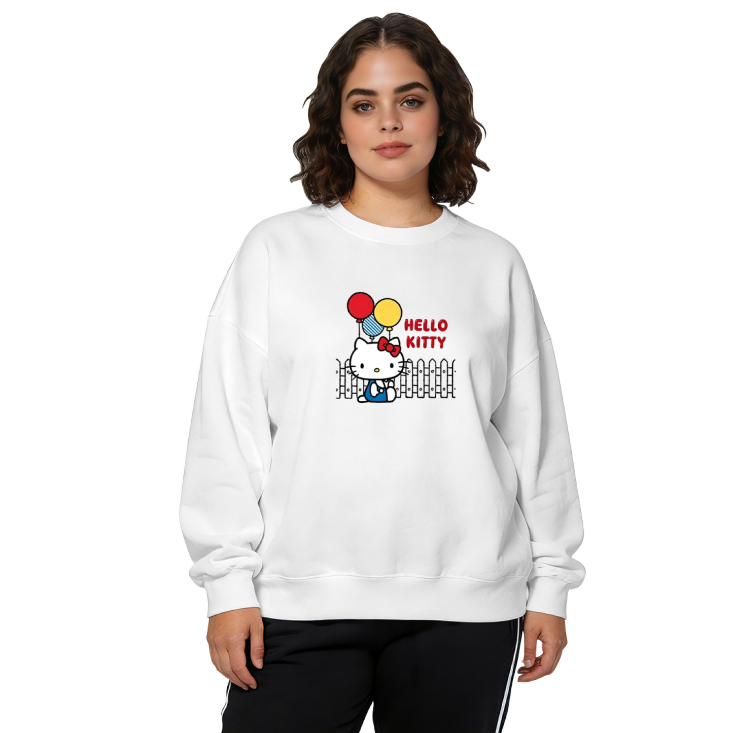 Playful Balloon?Theme Hello Kitty Casual Crewneck Sweatshirt